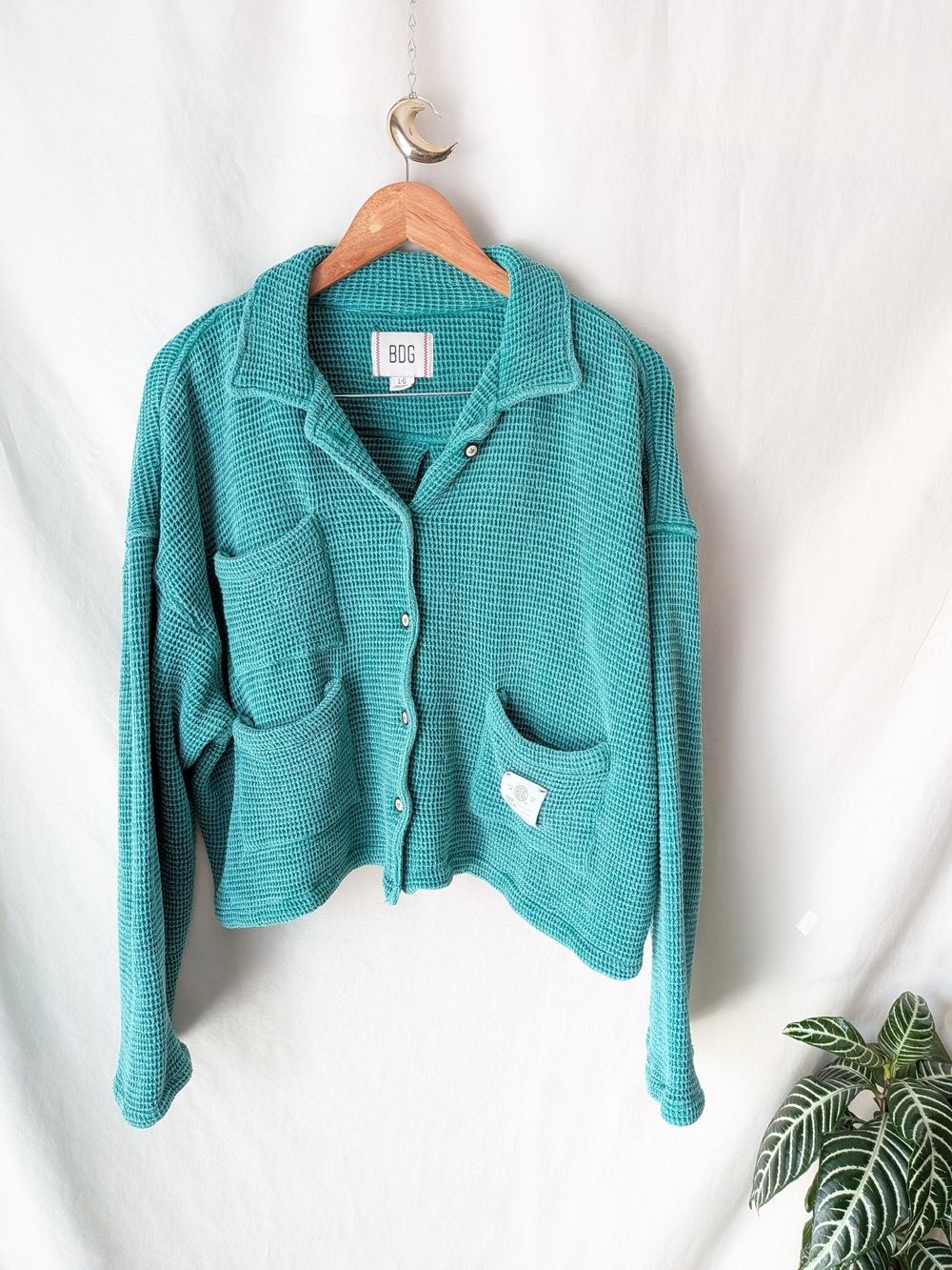 BDG Teal Waffle-Knit Button-Front Shacket